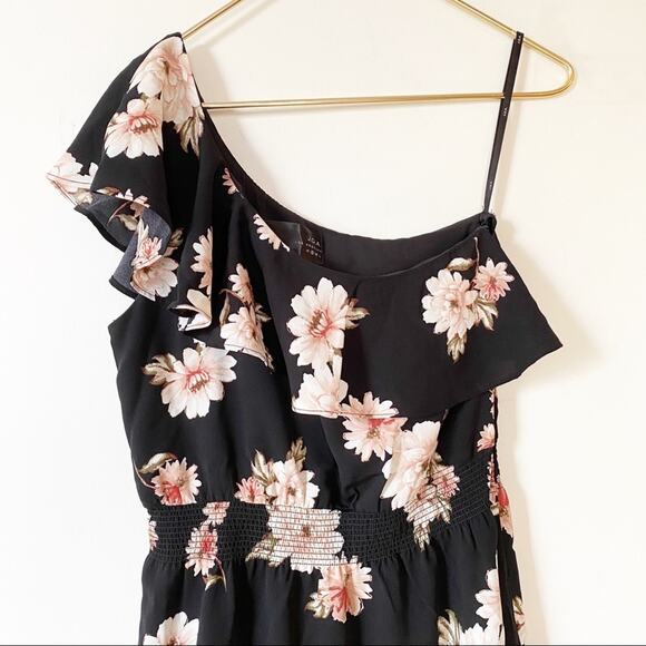 J.O.A. Black and Pink Floral One Shoulder Ruffle Dress S - Picture 5 of 12